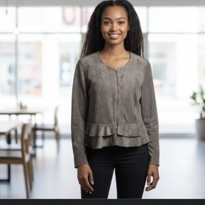 Ivanka Trump Women's M Jacket Ruffle Hem Full Zip Career‎ Office Casual Brown